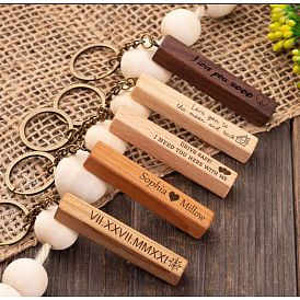Creative rectangular wooden beech key ring wooden key chain personalized key tag pendant