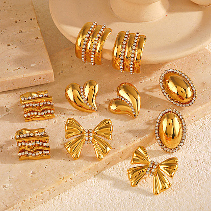 304 серьги-гвоздики из нержавеющей стали с кристаллами и стразами, золотые