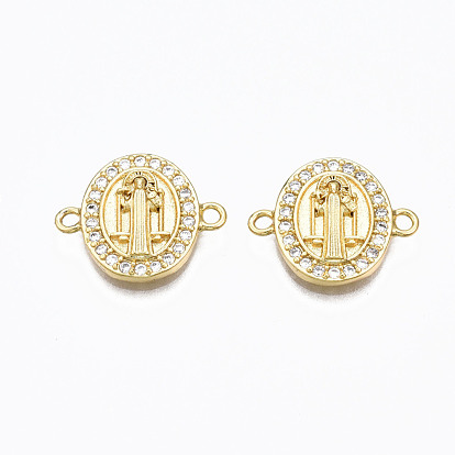 Brass Micro Pave Clear Cubic Zirconia Links Connectors, Nickel Free, Oval with Human