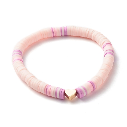 Ensemble de bracelets extensibles de perles heishi en argile polymère et hématite synthétique, bracelet de yoga, bracelets de perles de laiton coeur et étoile pour hommes femmes, or
