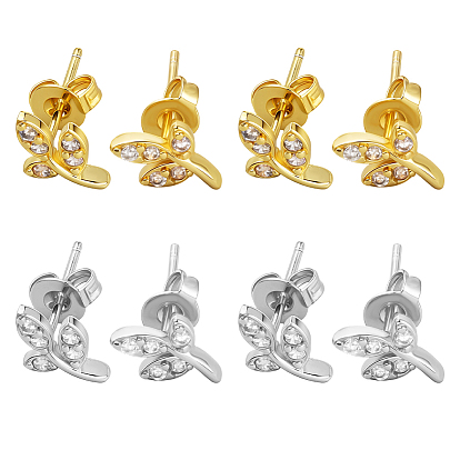 4 пары 2 цветные латунные серьги-гвоздики со стразами, лист