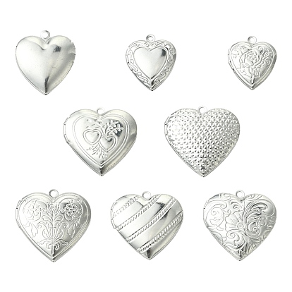8 шт. 8 стили 304 подвески-медальоны из нержавеющей стали, сердце