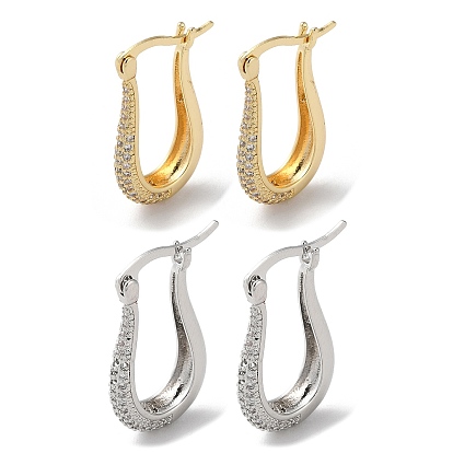 Teardrop Brass Cubic Zirconia Hoop Earrings, Long-Lasting Plated, Lead Free & Cadmium Free