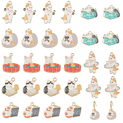 28 шт 7 стиль подвески из сплава эмали, золотые, кошачье очарование