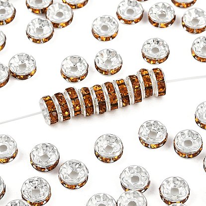 Латунные бусины разделители для поставки стразов, класс А, прямой фланец, рондель, серебряный цвет гальваническим