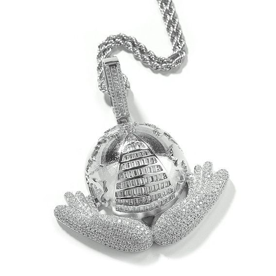 Кулон из прозрачного кубического циркония с микропаве из латуни и цепочкой из хирургической нержавеющей стали для мужчин.