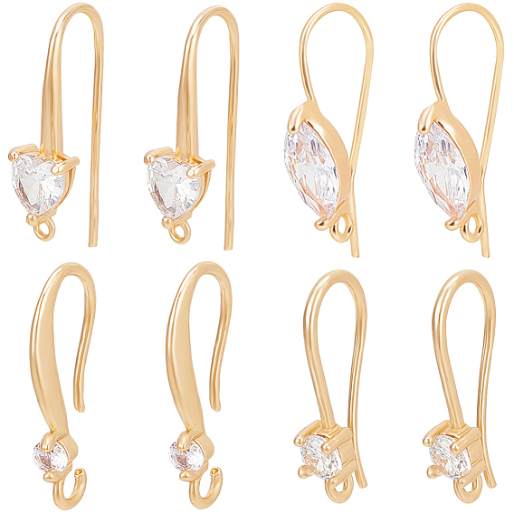 16шт 4 стиль латунные крючки для сережек, швенза с фианитами и горизонтальными петлями