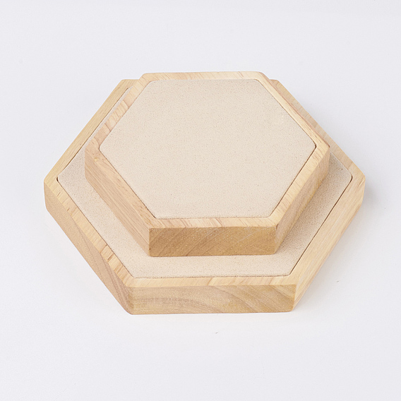 Wood Jewelry Displays, with Faux Suede, Hexagon