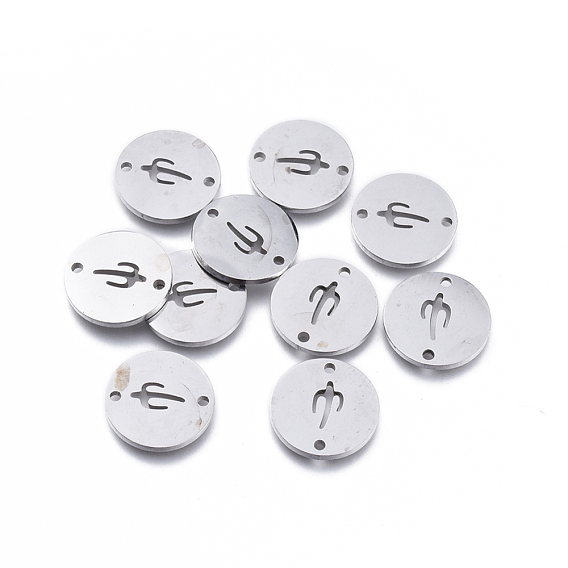 304 Stainless Steel Links Connectors, Laser Cut, Flat Round with Cactus