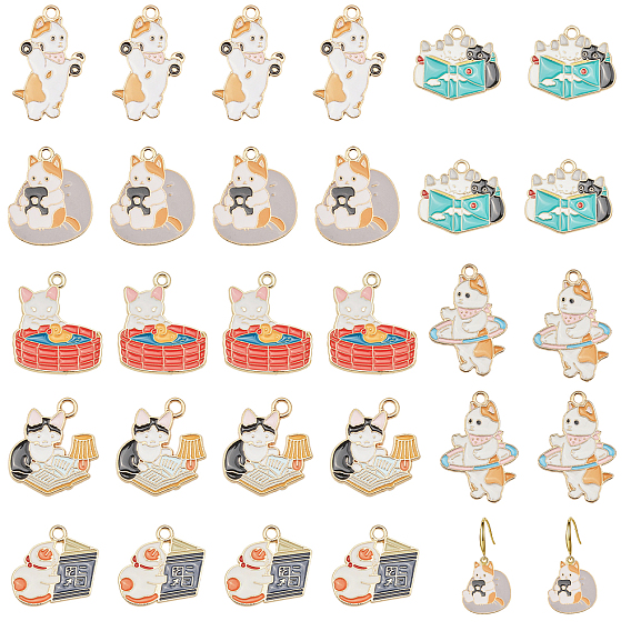 28 шт 7 стиль подвески из сплава эмали, золотые, кошачье очарование