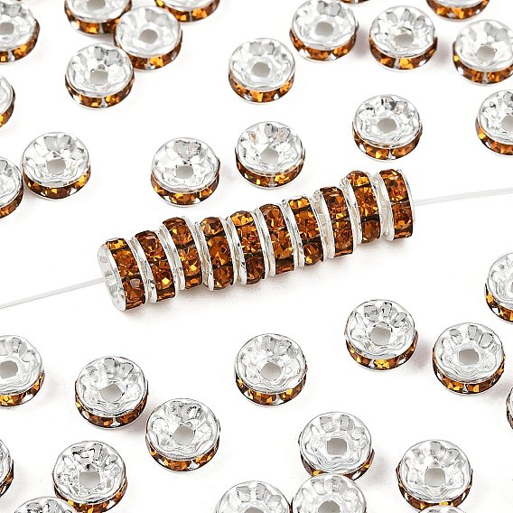 Латунные бусины разделители для поставки стразов, класс А, прямой фланец, рондель, серебряный цвет гальваническим