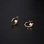 304 Stainless Steel Stud Earrings for Women, Half Hoop Earring, with Imitation Pearls, Letter C Shaped