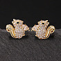 Brass Micro Pave Clear Cubic Zirconia Stud Earrings, Squirrel
