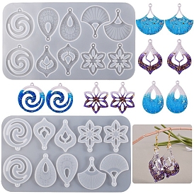 DIY Vortex & Teardrop & Flower & Fan Pendant Silicone Molds, Resin Casting Molds, For UV Resin, Epoxy Resin Jewelry Making