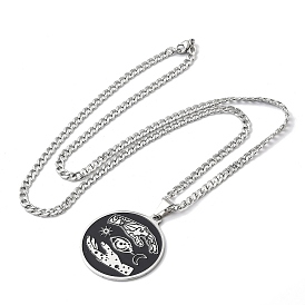 201 ожерелья с подвесками из нержавеющей стали, черной эмали, звездами и луной в форме инь-ян