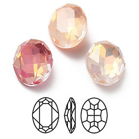 Electroplate K9 Glass Rhinestone Cabochons, Point Back & Back Plated, Faceted, Oval