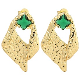 Brass Micro Pave Cubic Zirconia Stud Earrings, Nuggets