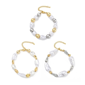 Браслеты из латунных бусин с покрытием стойки, с abs имитационными жемчужными бусинами , без кадмия и без свинца, долговечный, реальный 18 k позолоченный