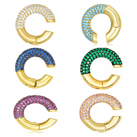 Classic C-shaped Full Diamond Clip-on Earrings - Geometric, Colorful, Non-pierced, 18k Gold Plated Copper.