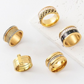 304 Stainless Steel Rhinestone Wide Band Finger Rings