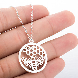 304 Кольцо из нержавеющей стали с подвеской в виде пчелы и медовых сот, цепочка для женщин