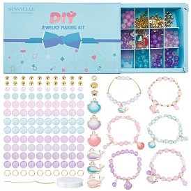 SUNNYCLUE Ocean Fish Charm Bracelet DIY Making Kit, Including Two Tone Crackle & Painted Glass Beads, Alloy Resin Pendants & Beads, Iron & Brass Beads, Brass Jump Rings & Flat Head Pins