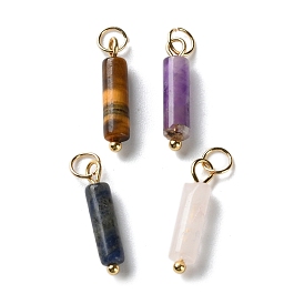 Gemstone Pendants, Column Charms with with 304 Stainless Steel Jump Rings, Golden