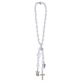 Adornos colgantes de cristal de cuarzo natural, vidrio y acrílico., con broches de langosta de la aleación de la garra, cruz con ángel, Platino
