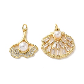 Латунные микропаве прозрачные кубические циркониевые подвески, с абс пластмассовыми жемчужными бисером, без кадмия и без свинца, долговечный, стойки покрытие, лист прелести