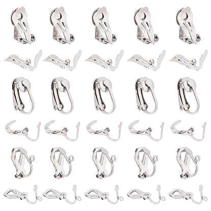 60pcs 3 style 304 boucles d'oreilles à clip en acier inoxydable, avec boucle