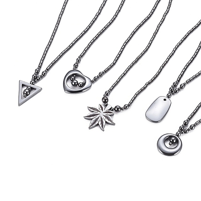 Non-magnetic Synthetic Hematite Necklaces, with Magnetic Clasps, Triangle/Heart/Star/Oval/Leaf