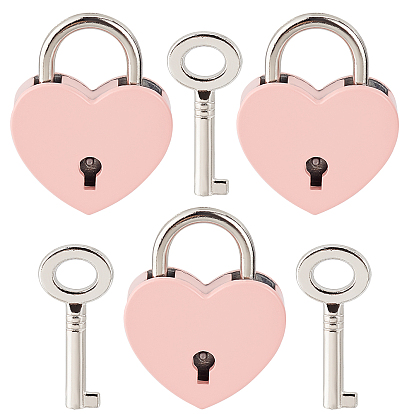 4Set Alloy Padlock Mini Lock with Key, for Jewelry Box Storage Box Diary Book, Heart