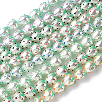 Запекаемые стеклянные бусины, окрашенные в массе, клубника, с эмалью