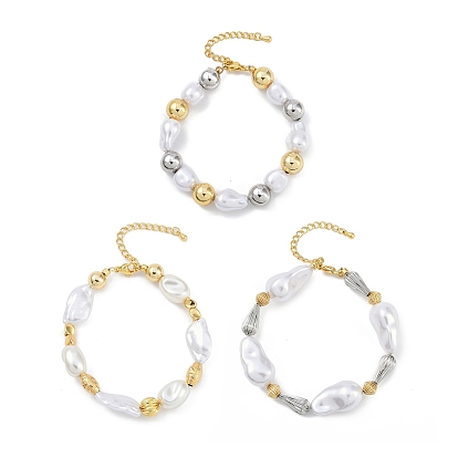 Браслеты из латунных бусин с покрытием стойки, с abs имитационными жемчужными бусинами , без кадмия и без свинца, долговечный, реальный 18 k позолоченный