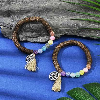 Браслеты с подвесками из натурального выветренного агата и кокоса для мужчин и женщин, дерево жизни и кисточка