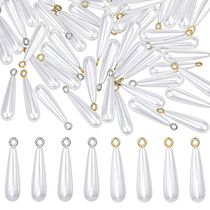 60шт 2 цвета АБС пластик имитация жемчуга подвески, очарование слезы, с железной петлей