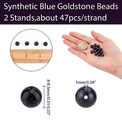 ARRICRAFT Synthetic Blue Goldstone Beads Strands, Round
