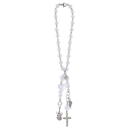 Adornos colgantes de cristal de cuarzo natural, vidrio y acrílico., con broches de langosta de la aleación de la garra, cruz con ángel, Platino
