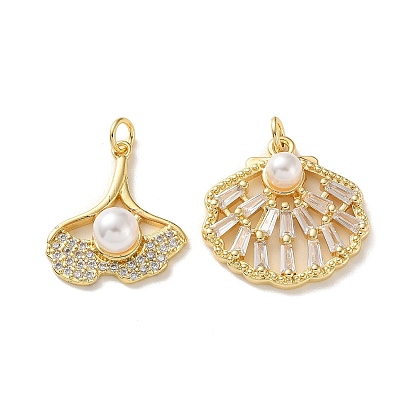 Латунные микропаве прозрачные кубические циркониевые подвески, с абс пластмассовыми жемчужными бисером, без кадмия и без свинца, долговечный, стойки покрытие, лист прелести
