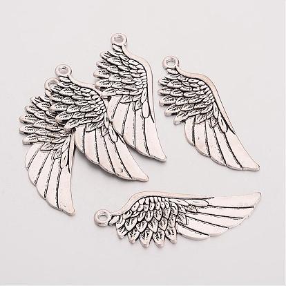 Tibetan Style Alloy Wing Large Pendants, Lead Free and Cadmium Free, 56x21x1.5mm, Hole: 3mm