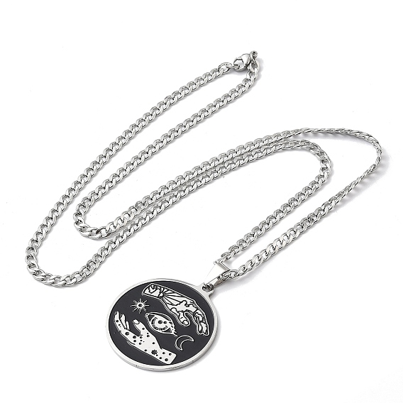 201 ожерелья с подвесками из нержавеющей стали, черной эмали, звездами и луной в форме инь-ян