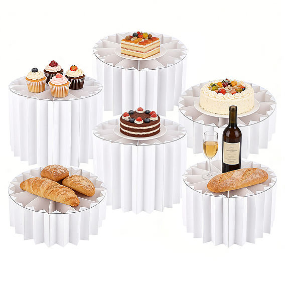 6 Bags 3 Styles Foldable Paper Columns Display Pedestals for Cake, with Acrylic Board, Party Decoration