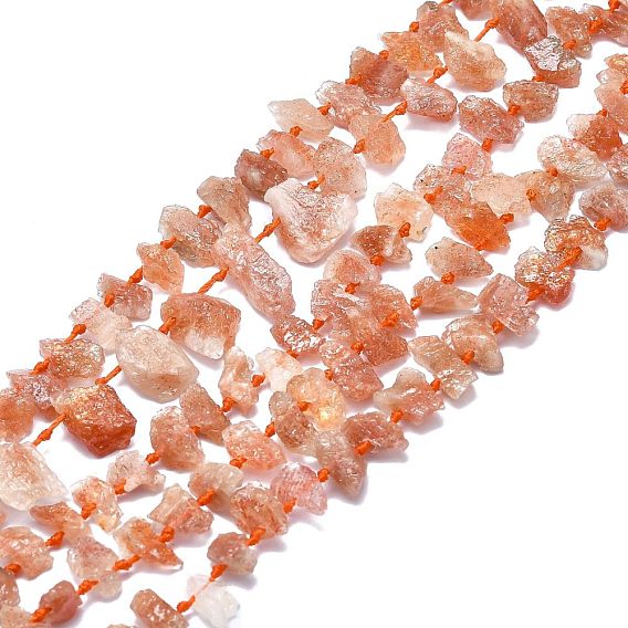 Raw Rough Natural Sunstone Beads Strands, Nuggets