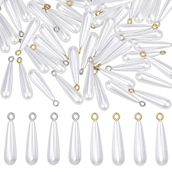 60шт 2 цвета АБС пластик имитация жемчуга подвески, очарование слезы, с железной петлей