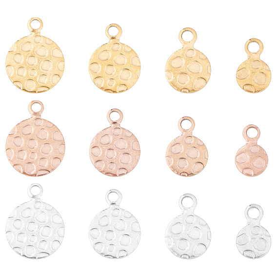 PVD Vacuum Plating 304 Stainless Steel Charms, Flat Round, Bumpy