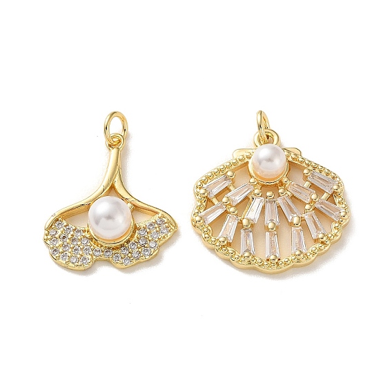Латунные микропаве прозрачные кубические циркониевые подвески, с абс пластмассовыми жемчужными бисером, без кадмия и без свинца, долговечный, стойки покрытие, лист прелести