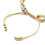 Heart & Daisy Enamel Charm Bracelet with Shell Pearl, Rainbow Color Glass Braided Bead 2-Strands Bracelets, Nylon Thread Adjustable Bracelet for Women