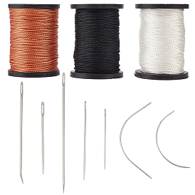 3 Rolls 3 Colors Braided Nylon Thread, with 1 Set Iron Beading Needles, Jewelry Tools