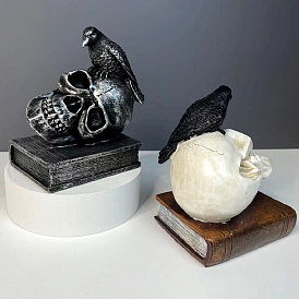 Resin Book with Skull Figurine Ornament, for Halloween Home Desk Decoration