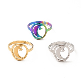 201 регулируемое кольцо из нержавеющей стали с изображением луны и звезды для женщин